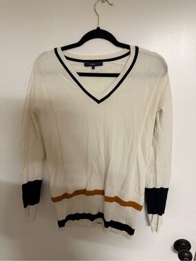 Next Women’s Cream V-Neck Sweater with Black & Gold Trim